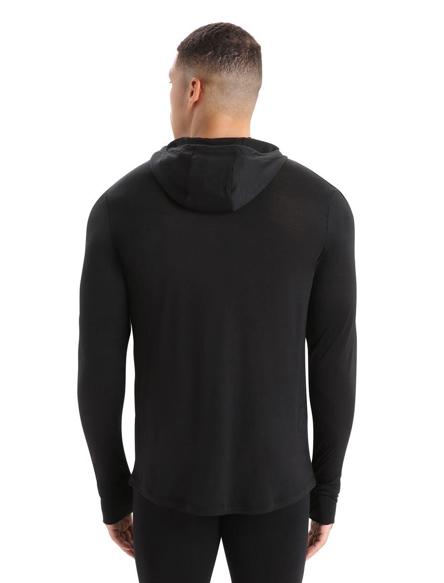 Men's Icebreaker Cool-Lite™ Merino Hoodie Long Sleeve Black | CA 1719DFMN